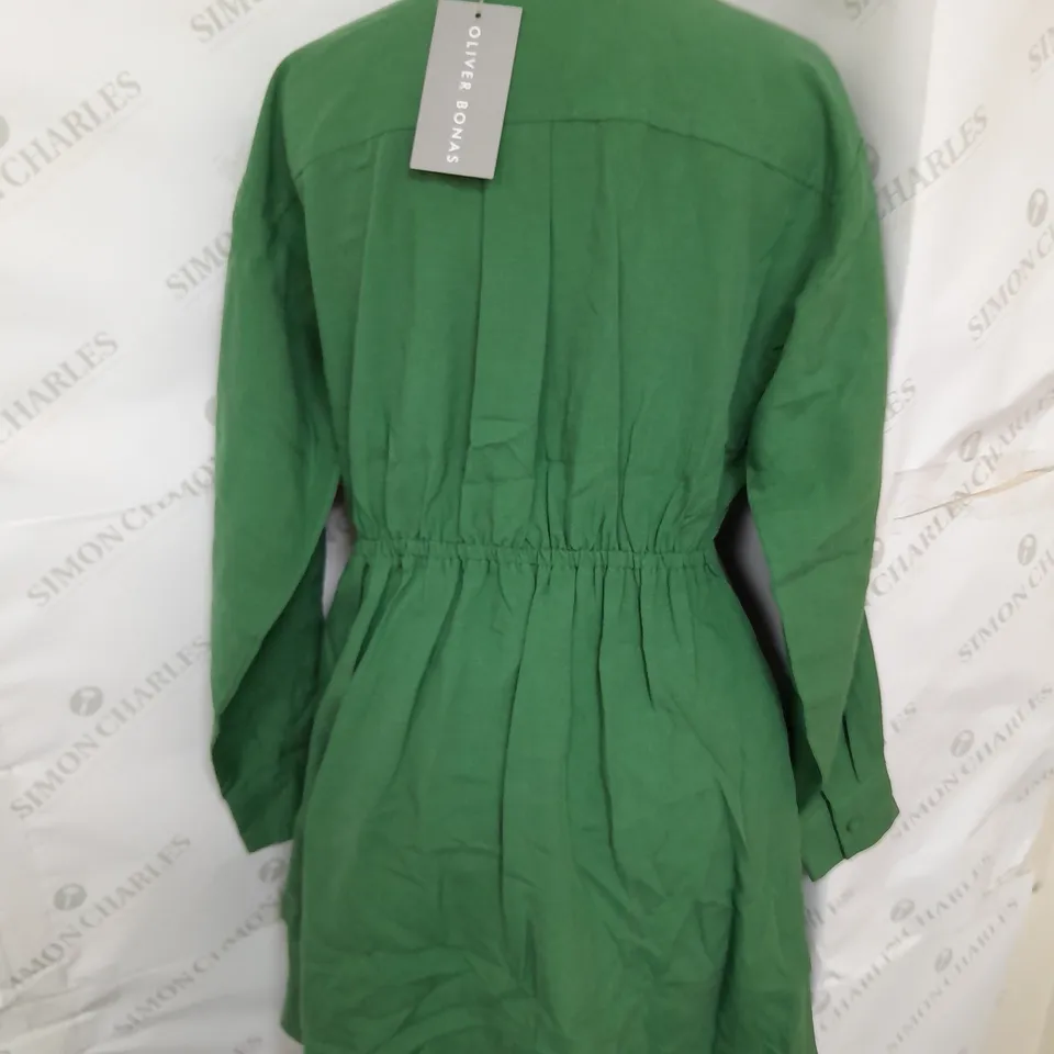 OLIVER BONAS MINI SHIRT DRESS IN GREEN SIZE 8