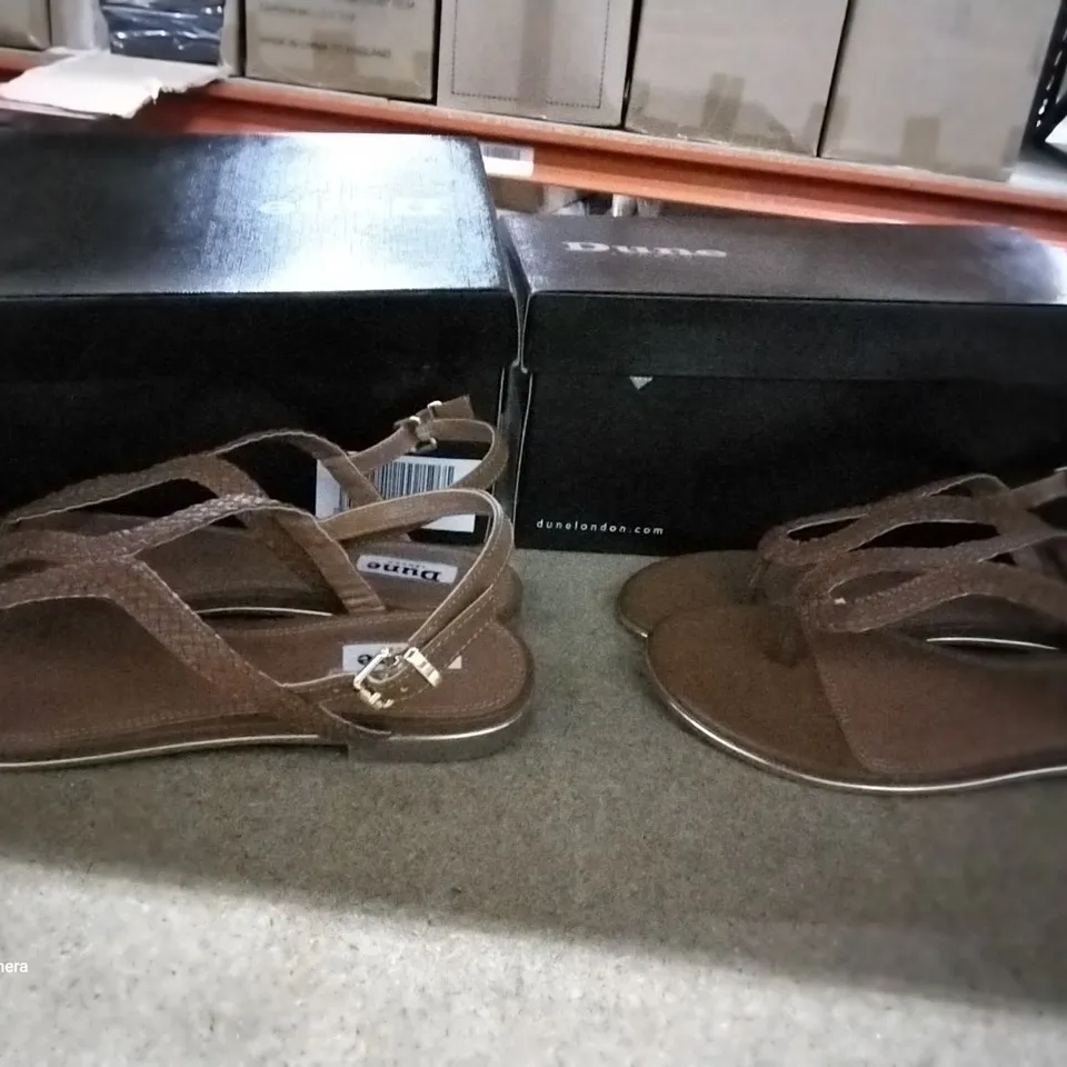 BOX OF 8 ASSORTED BRAND NEW PAIRS OF BROWN DUNE LONDON SANDALS VARIOUS SIZES 