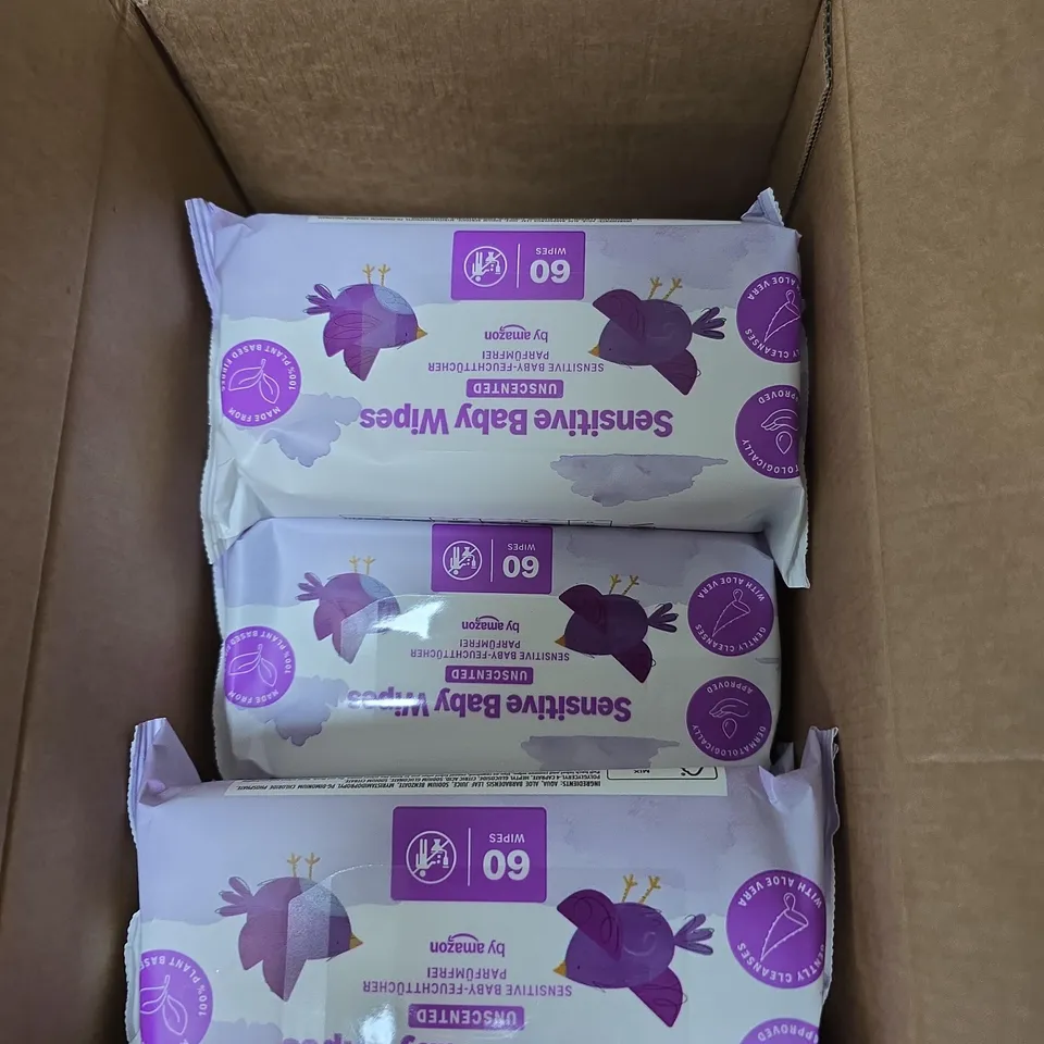 BOX OF 18 PACKS OF SENSITIVE UNSCENTED BABY WIPES 