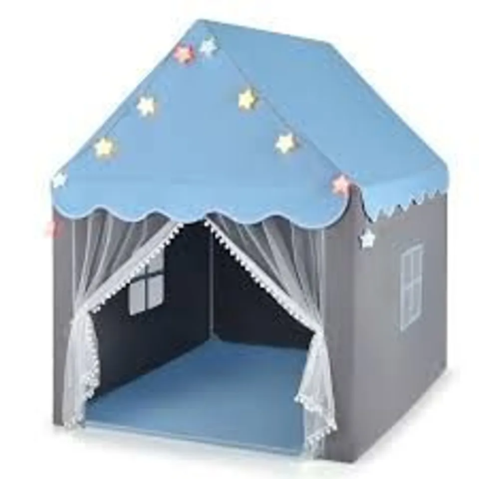 BOXED COSTWAY KIDS PLAYHOUSE TENT WITH STAR LIGHTS AND MAT - BLUE