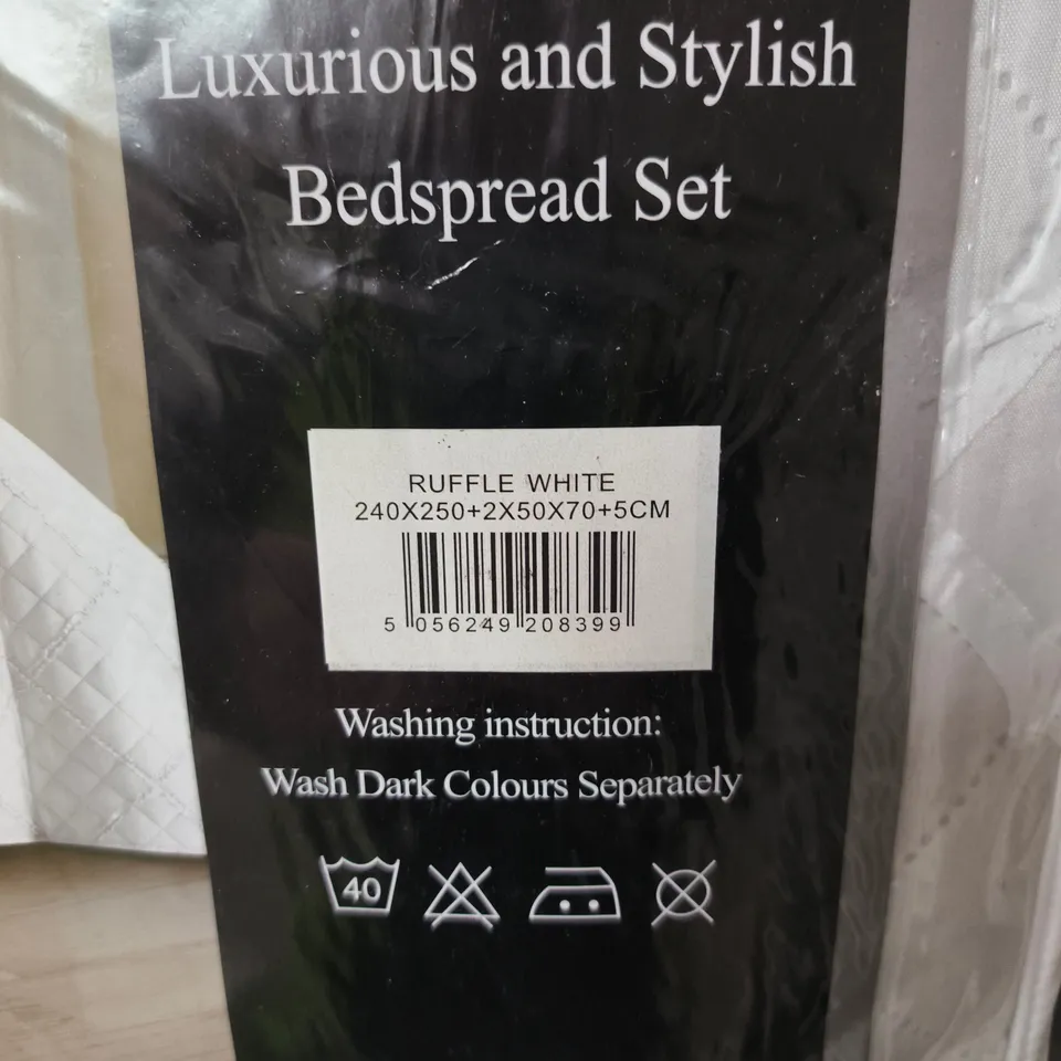 L Prime Linens Bedspread Set – White, Luxurious & Stylish. 240 x 250cm