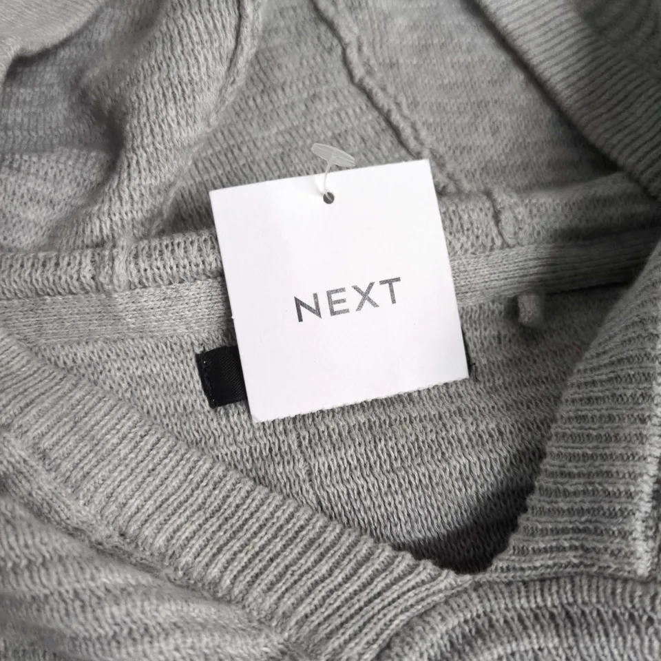 NEXT KIDS' GREY STRIPE KNIT HOODIE JUMPER – AGE 8 (128 CM), CHEST ZIP POCKET
