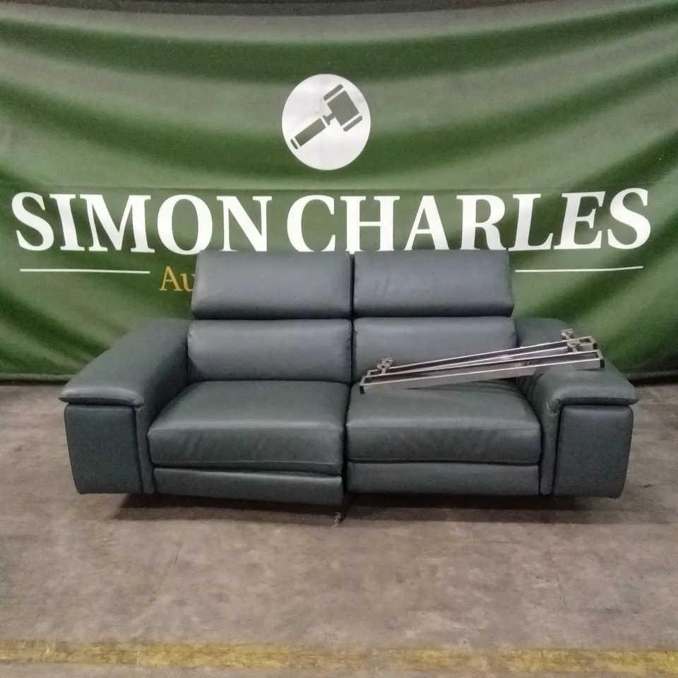QUALITY DESIGNER 2 SEATER POWER RECLINER LEATHER SOFA - SLATE GREY