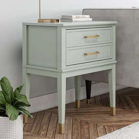 BOXED BEDSIDE CABINET 2 DRAWER WESTERLEIGH END TABLE DUSTY GREEN