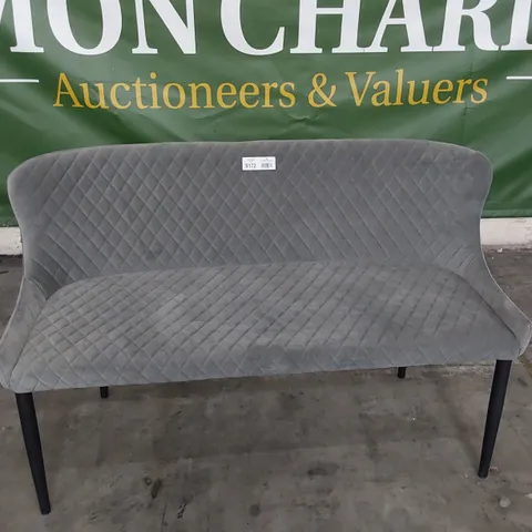 DESIGNER UPHOLSTERED BENCH SEAT QUILTED GREY PLUSH FABRIC