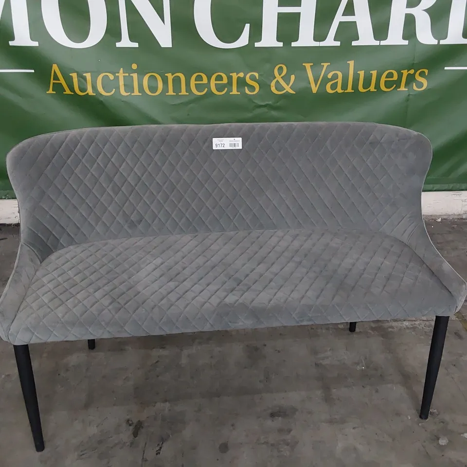 DESIGNER UPHOLSTERED BENCH SEAT QUILTED GREY PLUSH FABRIC