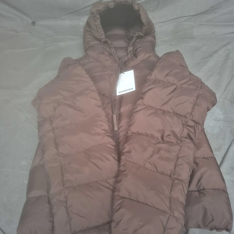 KIDS Bershka Quilted Puffer Jacket – Brown, Hooded