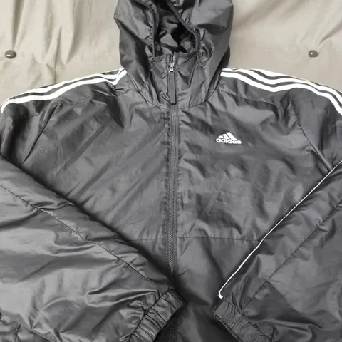 ADIDAS BLACK HOODED WINDBREAKER JACKET - SIZE S