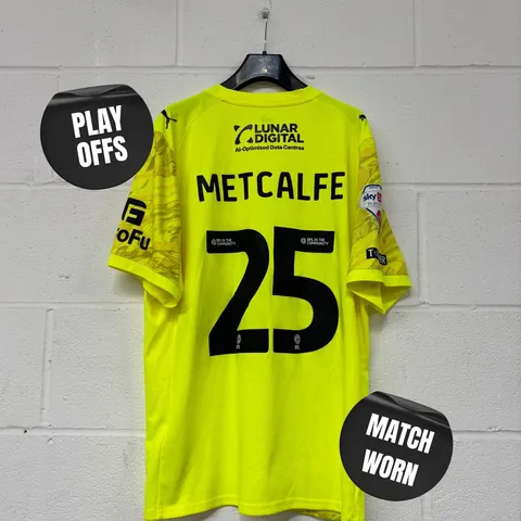 STOCKPORT COUNTY F.C PLAY-OFFS MATCH WORN AWAY GOLEKEEPERS SHIRT IN FLUO YELLOW - UK XL / MAX METCALFE #25
