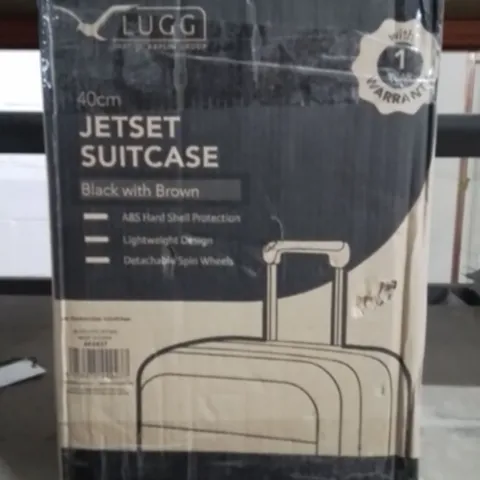 BOXED LUGG 40CM JETSET SUITCASE BLACK WITH BROWN