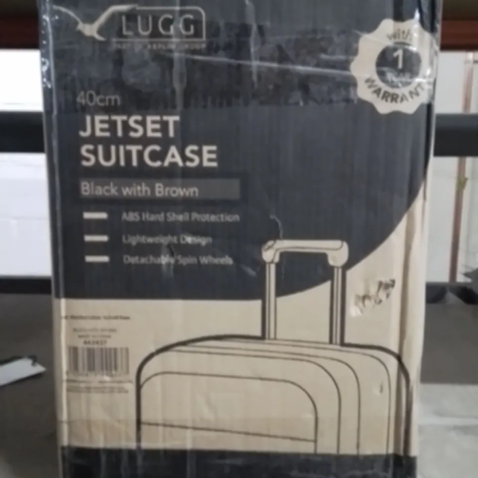 BOXED LUGG 40CM JETSET SUITCASE BLACK WITH BROWN