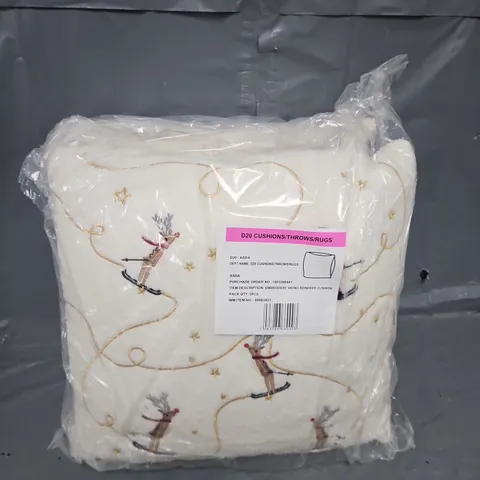 14 EMBROIDERY SKIING REINDEER CUSHIONS IN WHITE MULTI - COLLECTION ONLY