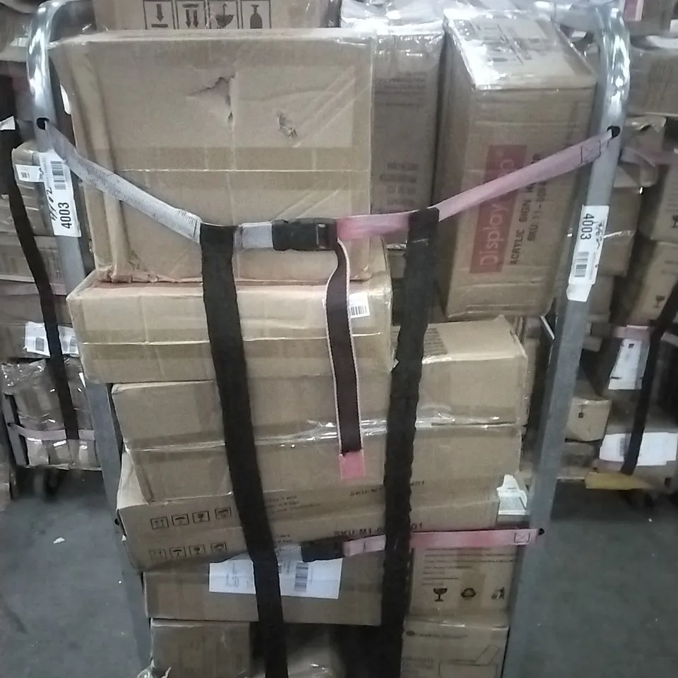 CAGE OF ASSORTED HOUSEHOLD GOODS AND PRODUCTS, TO INCLUDE ACRYLIC SIGN HOLDERS, VELVET HANGERS, PULL-UP BAR ETC. - CAGE NOT INCLUDED