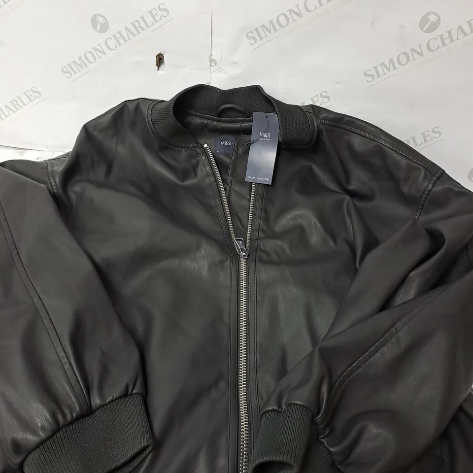 M&S COLLECTION FAUX LEATHER JACKET IN BLACK - SIZE 12 