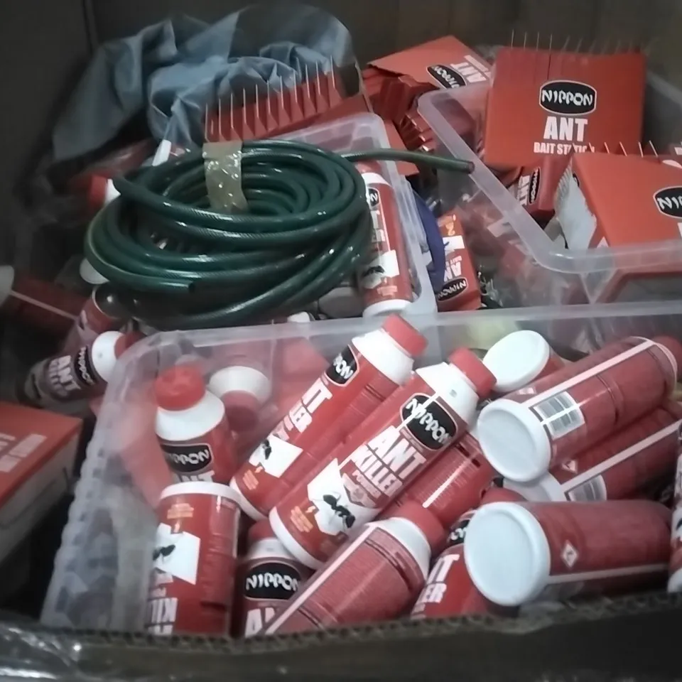 PALLET CONTAINING LARGE AMOUNT OF ANT KILLER AND ANT BAIT STATION AND OTHER ASSORTED ITEMS...