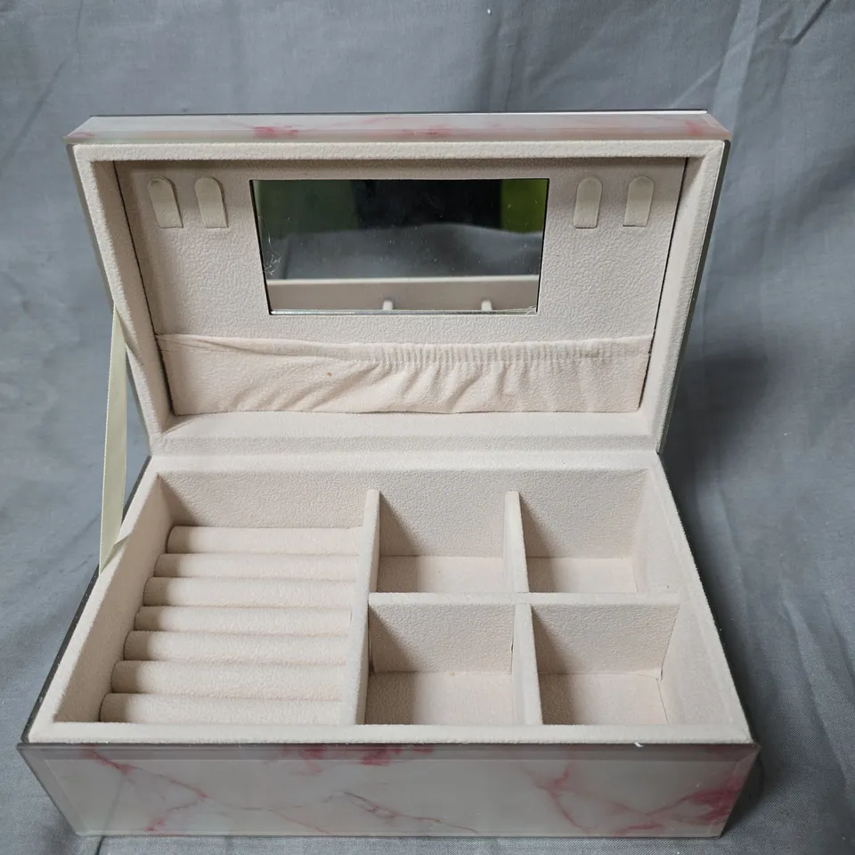 MARBLE-PATTERN JEWELLERY BOX WITH MIRROR AND MULTI-COMPARTMENT TRAY