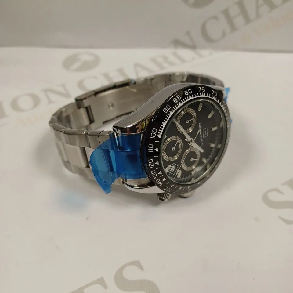 MENS ZIHLMANN & CO Z400 WATCH – CHRONOGRAPH MOVEMENT – SILVER COLOUR STAINLESS STEEL STRAP – BLACK DIAL – 3ATM WATER RESISTANT