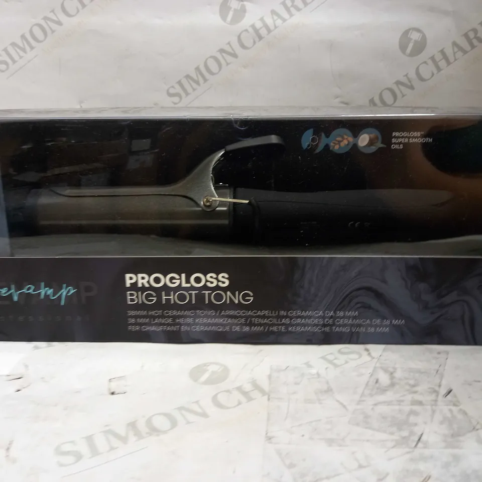BOXED REVAMP PROFESSIONAL PROGLOSS BIG HOT TONG 38MM CERAMIC CURLING TONG