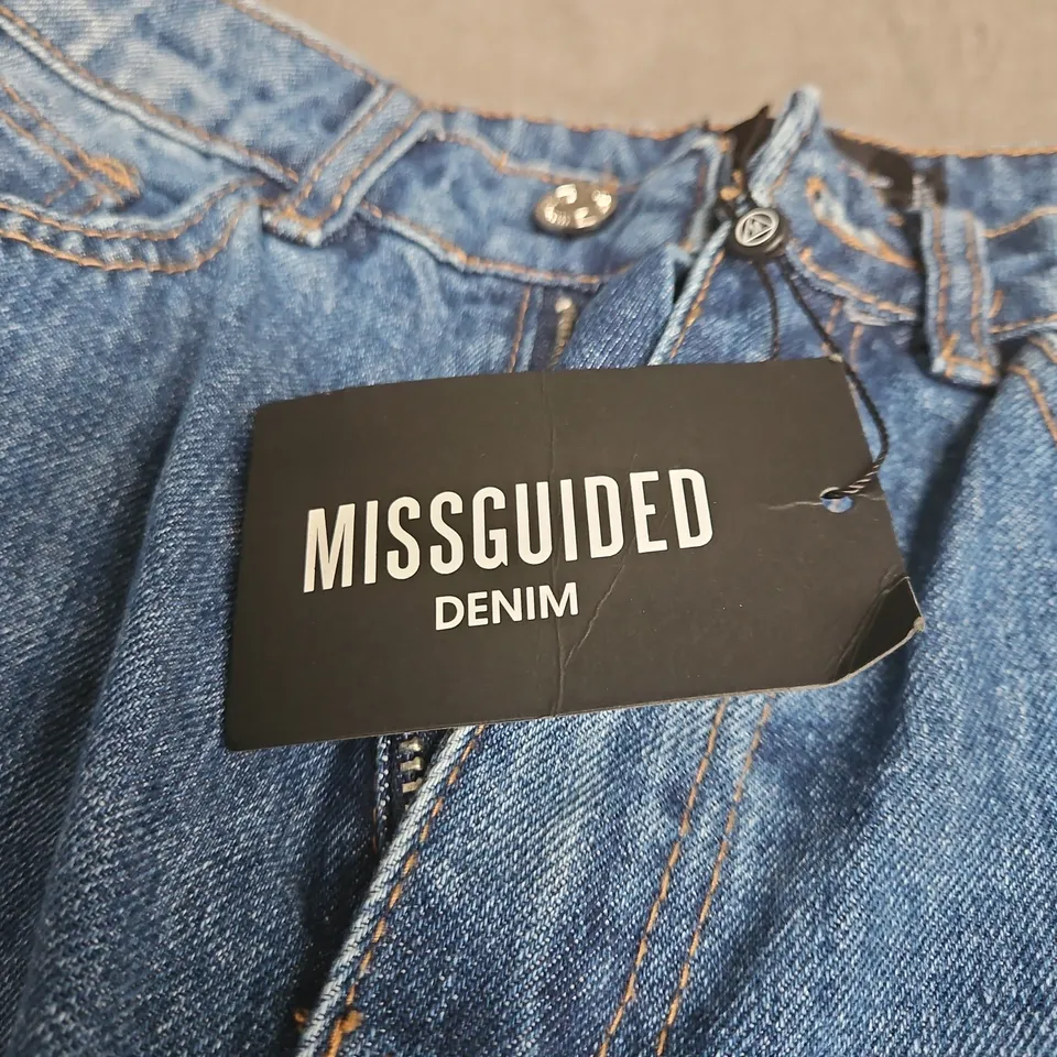 MISSGUIDED RIOT HIGH RISE RIPPED JEANS – BLUE DENIM, UK 8L