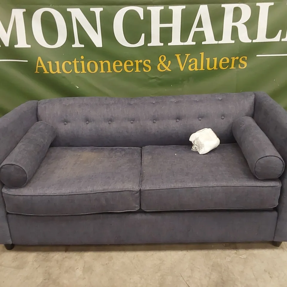 QUALITY DESIGNER 3 SEATER FABRIC UPHOLSTERED SOFA BED - BLUE 