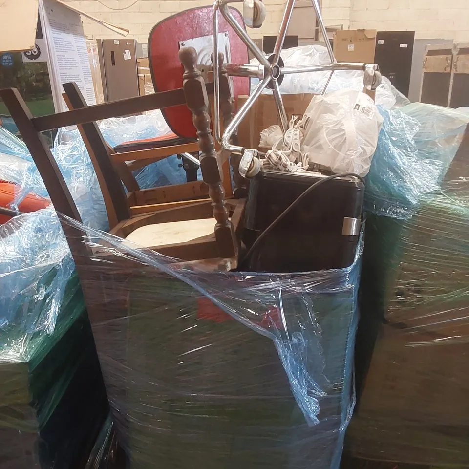 PALLET CONTAINING A VERY LARGE QUANTITY OF ASSORTED ITEMS INCLUDING: AIR FRYER, DINING CHAIRS ECT