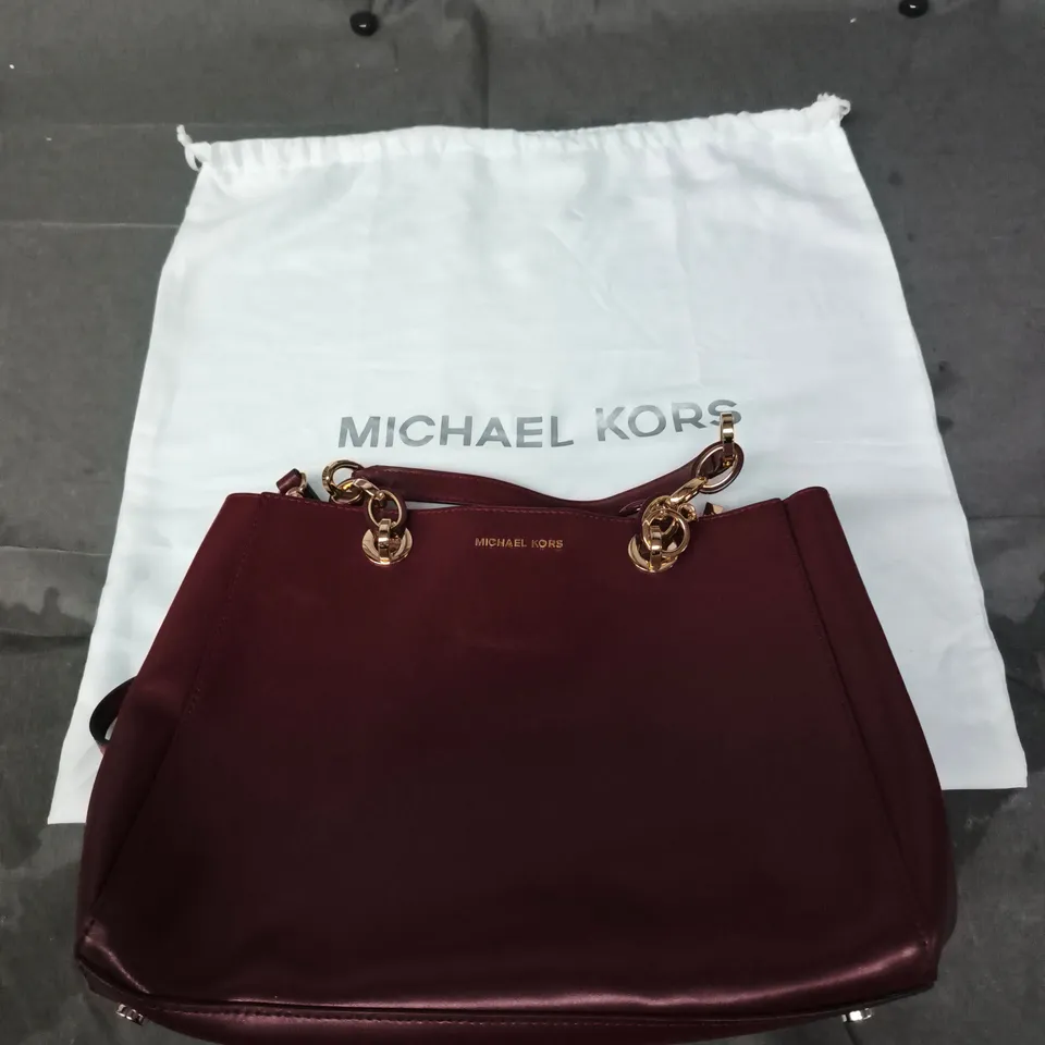 MICHAEL KORS BURGUNDY LEATHER SHOULDER BAG – GOLD-TONE HARDWARE