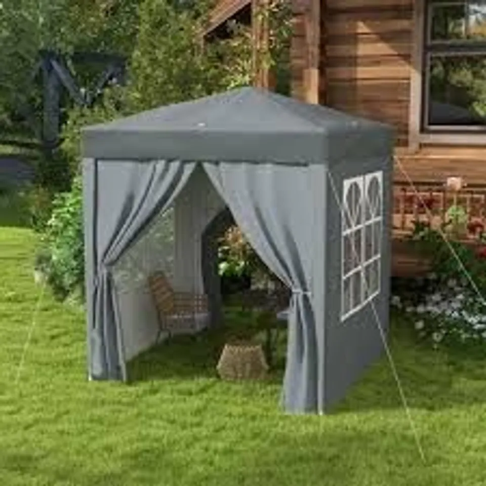 BOXED OUTSUNNY GARDEN POP UP GAZEBO MARQUEE PARTY TENT CANOPY WITH FREE CARRYING CASE, REMOVABLE 2 WALLS, 2 WINDOWS, 2M X 2M, GREY