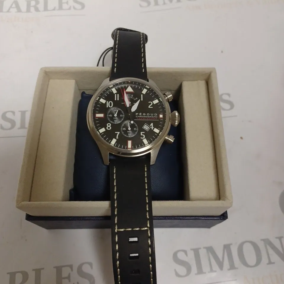BOXED PEGOUD STAINLESS STEEL GENUINE LEATHER WATCH NAVY 
