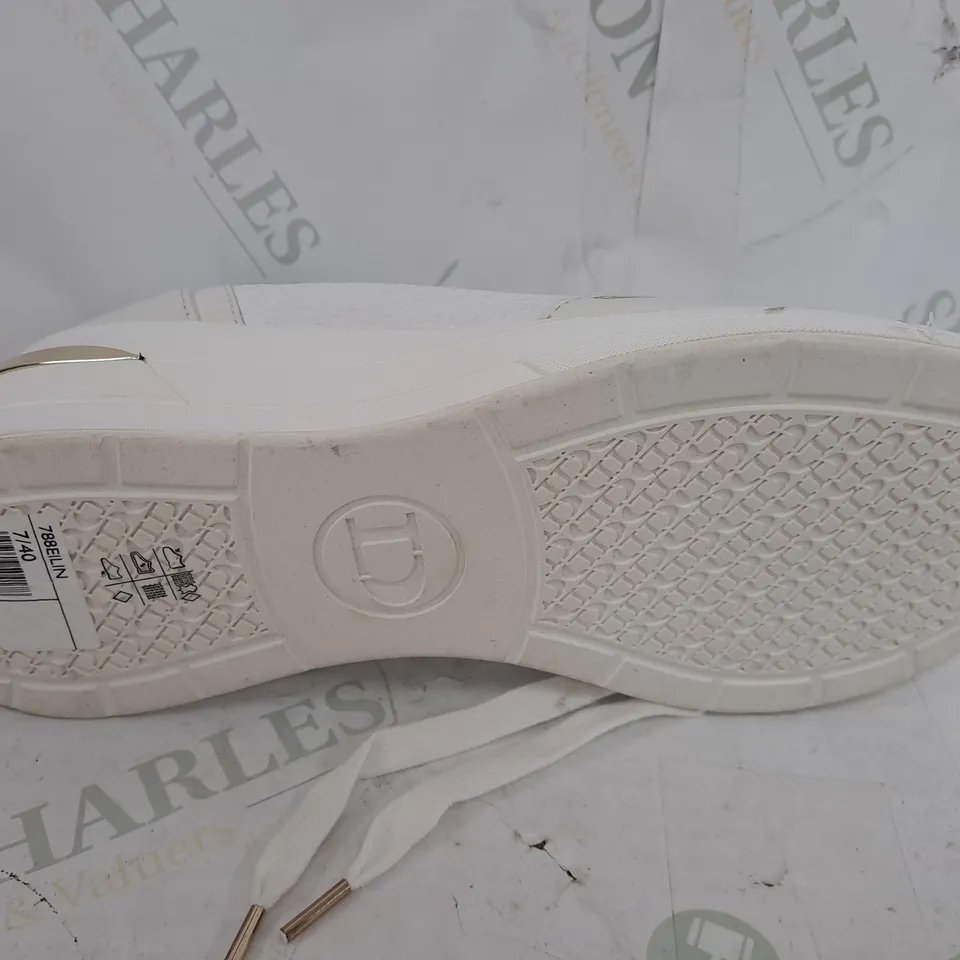 DUNE LONDON EILIN LACE UP WEDGE TRAINER IN WHITE - SIZE 7