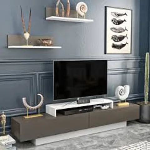 BOXED DECOROTIKA LUSI 2 DOOR SINGLE SHELF WHITE AND COFFEE GALAXY TV UNIT (1 BOX)