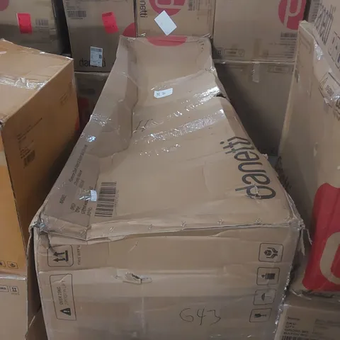 BOXED DANETTI FLORENCE NATURAL FABRIC WITH DARK WOOD 3 SEATER SOFA