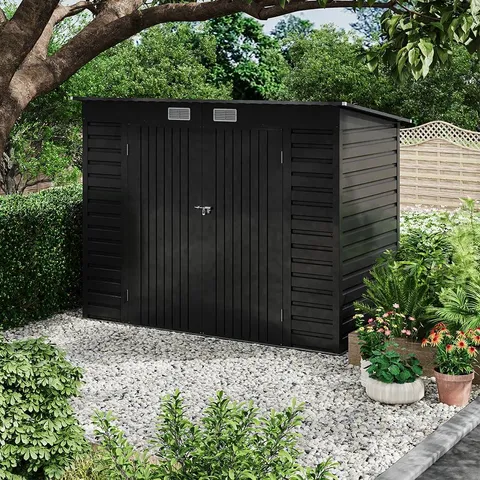 BOXED ZIES 8ft W X 4ft D METAL TONGUE & GROOVE PENT GARDEN SHED - GREY (2 BOXES)