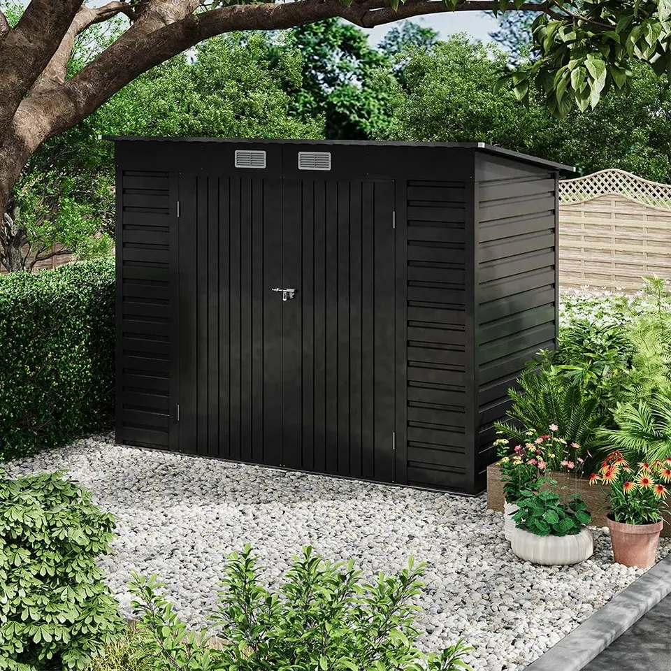 BOXED ZIES 8ft W X 4ft D METAL TONGUE & GROOVE PENT GARDEN SHED - GREY (2 BOXES)