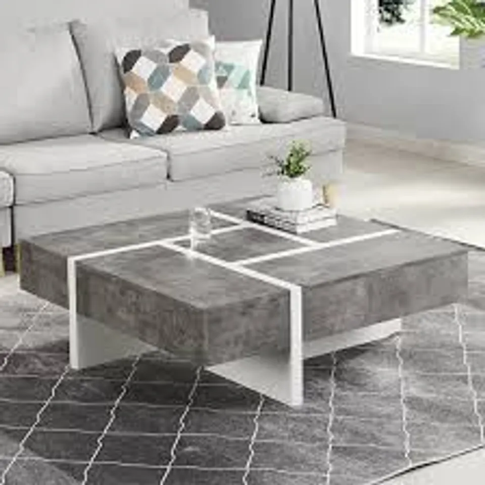 BOXED NOVA STORAGE COFFEE TABLE SQUARE IN CONCRETE AND WHITE DESIGN (2 BOXES)
