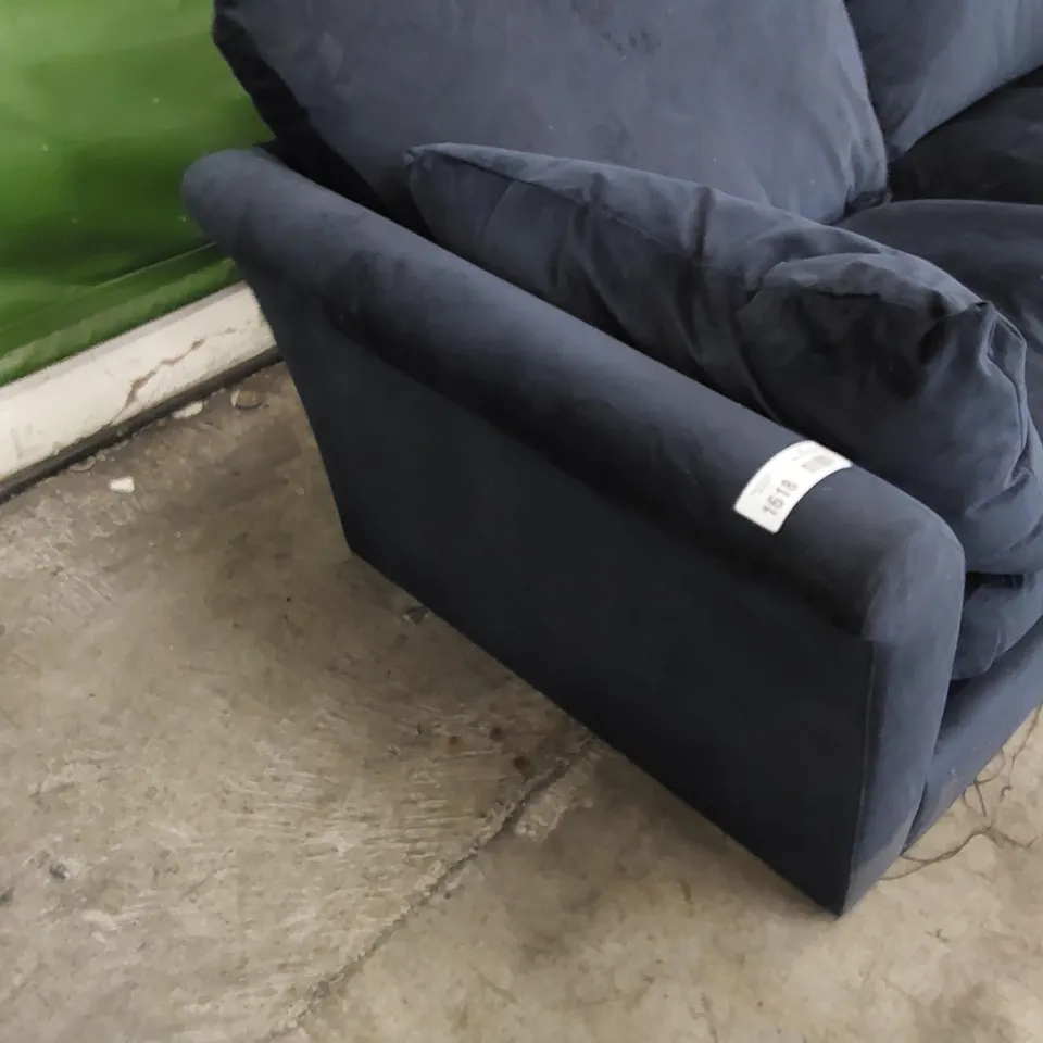 DESIGNER 2 SEATER NAVY BLUE FABRIC SOFA 
