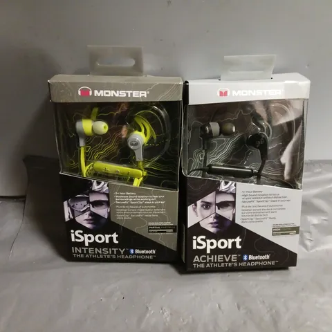 BOX OF APPROXMATELY 40 MONSTER ISPORT ACHIEVE EARPHONES IN BLACK & GREEN