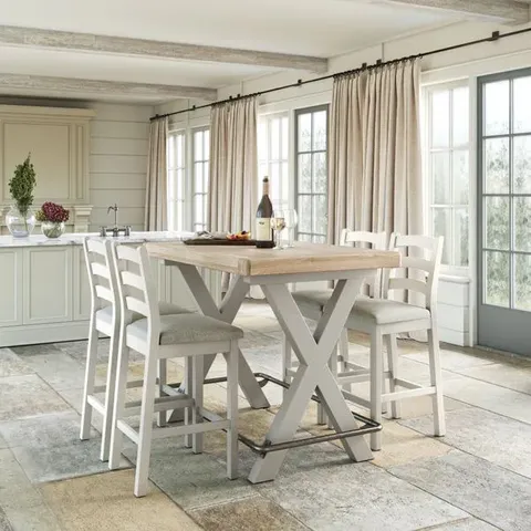 BOXED SALCOMBE 4 SEATER BAR TABLE, OAK - STONE (1 BOX)