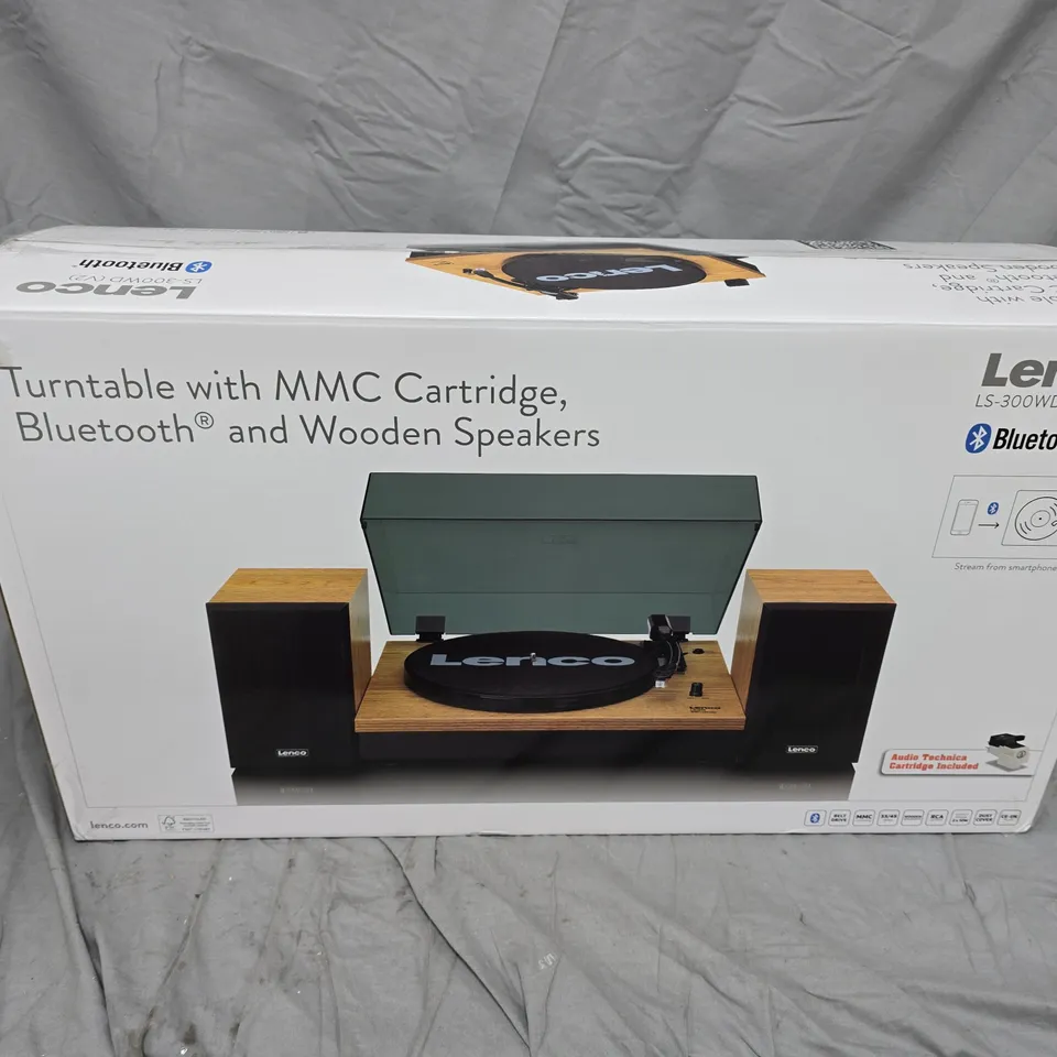 LENCO TURNTABLE WITH MMC CARTRIDGE, BLUETOOTH & WOODEN SPEAKERS – LS-300WD (V2)