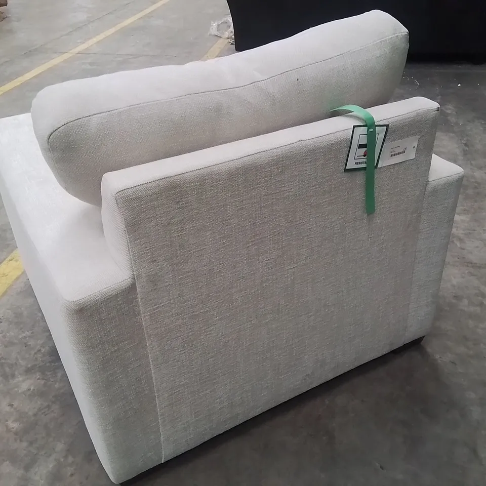 QUALITY DESIGNER EX SHOWROOM FABRIC UPHOLSTERED ARMCHAIR - NATURAL 