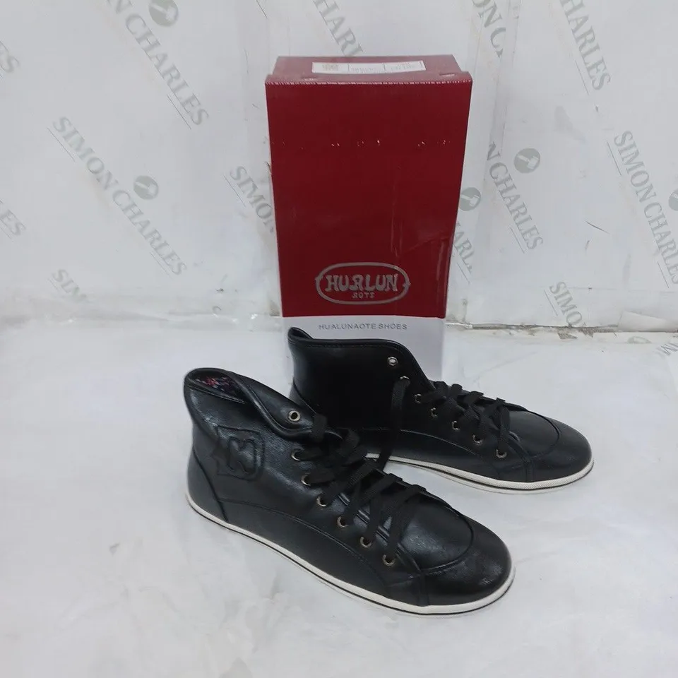 LARGE BOX OF APPROXIMATELY 10 BOXED HURLON LACED HIGH TRAINER IN VARIOUS SIZES AND COLOURS 