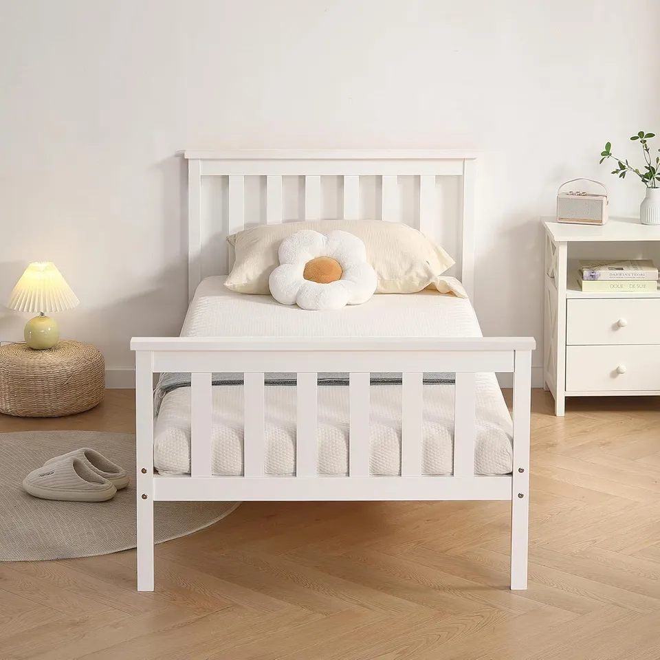 BOXED 3FT SINGLE ATLANTIS STYLE WOODEN PINE BED FRAME IN WHITE