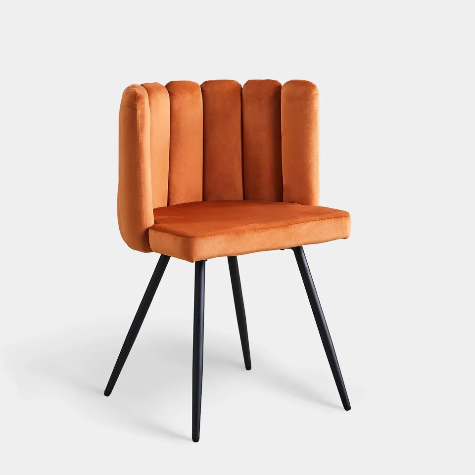 BOXED MARKLAND SET OF TWO ORANGE VELVET DINING CHAIRS