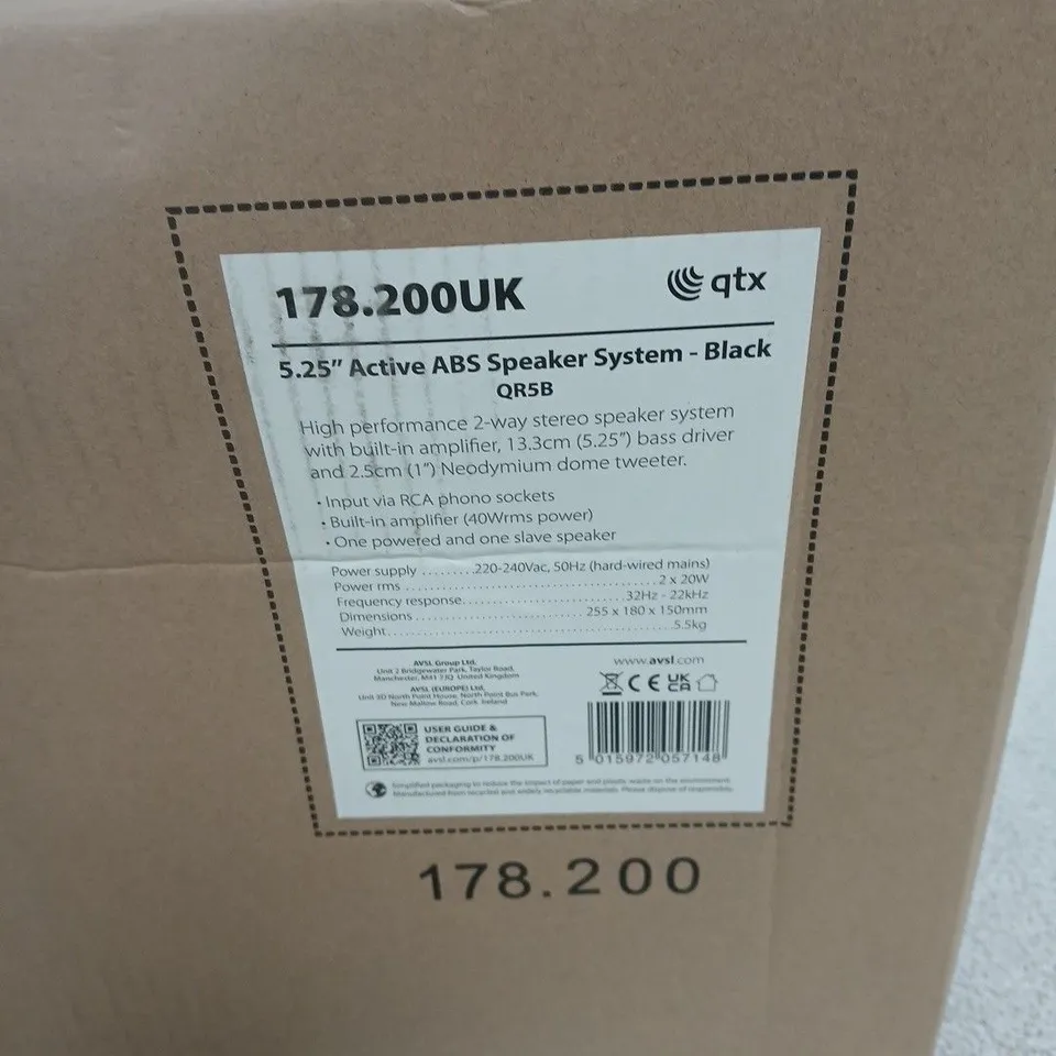 QTX 178.200UK 5.25" ACTIVE ABS SPEAKER SYSTEM - BLACK (PAIR)