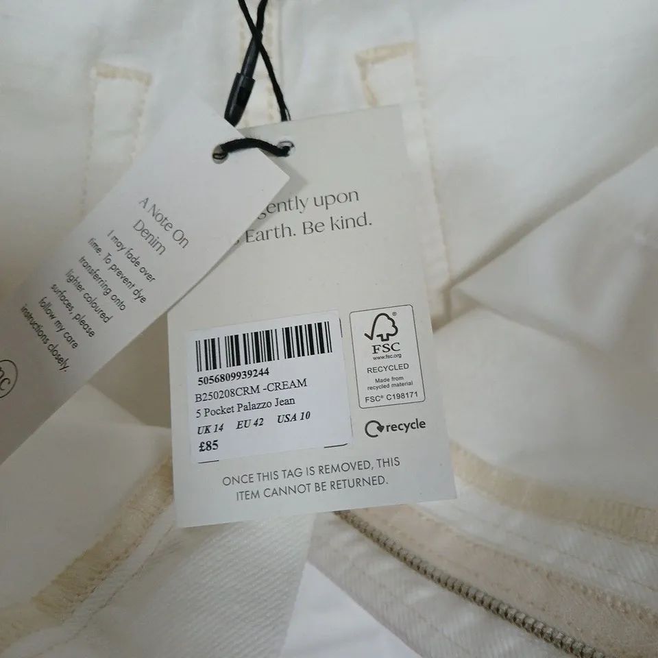 NOBODY'S CHILD CREAM 5-POCKET PALAZZO JEANS – UK 14 (EU 42, US 10)