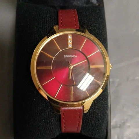 BOXED SEKONDA LADIES WATCH WITH RED THIN LEATHER STRAP