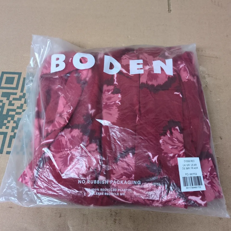 BAGGED BODEN NATALIA LONG SLEEVE TEA DRESS IN RED - UK 12R