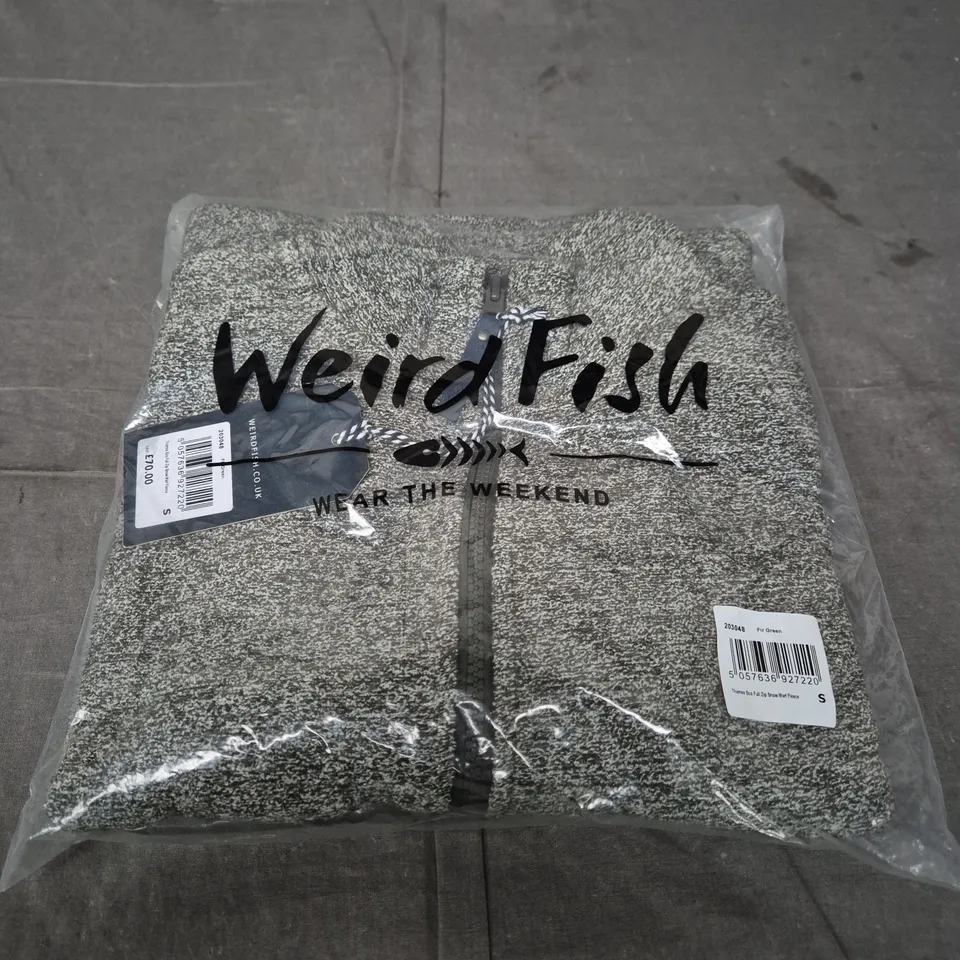 WEIRD FISH THAMES ECO FULL ZIP SNOW MARL FLEECE – FIR GREEN, UK SIZE S