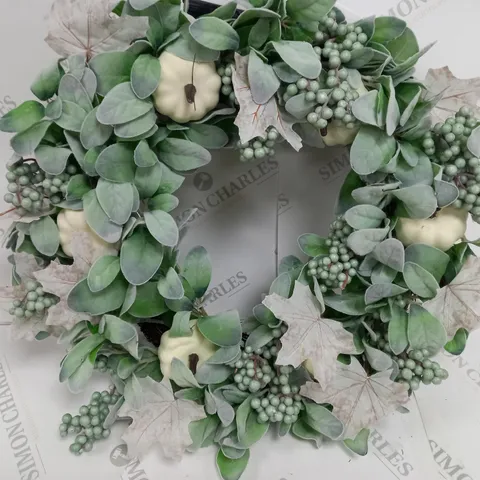 60CM WREATH WITH FROSTED LEAVES, BERRIES
