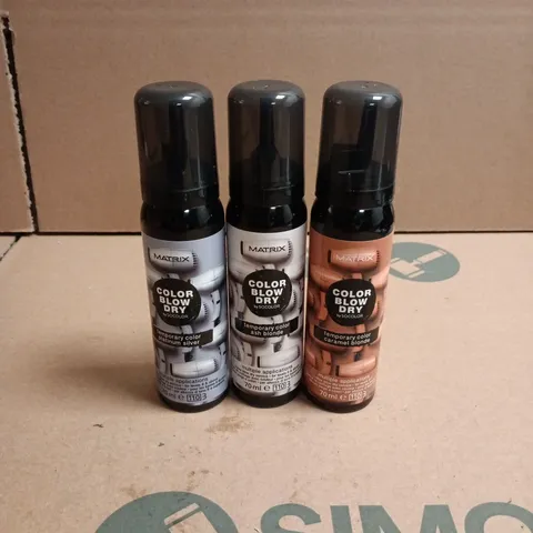 APPROXIMATELY 22 X ASSORTED MATRIX COLOR BLOW DRY HAIR CARE PRODUCTS TO INCLUDE CARAMEL BLONDE, ASH BLONDE ETC