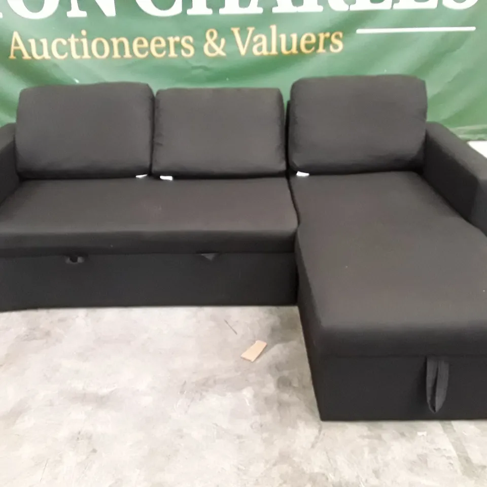 QUALITY DESIGNER CORNER SOFA BED - BLACK FABRIC